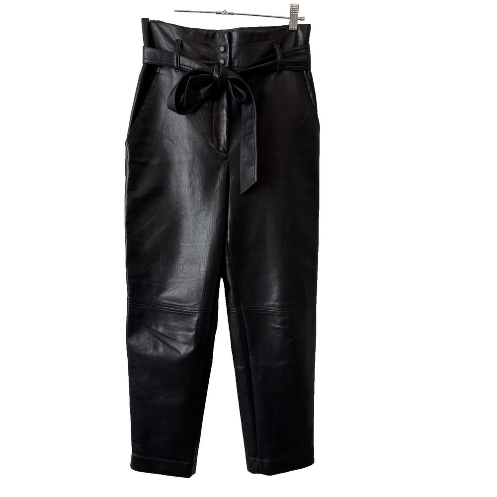 Wilfred Aritzia High Tied Vegan Faux Leather Leather Cropped Trouser Pants 4 Blk